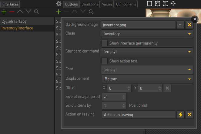Show/hide my inventory with a transition